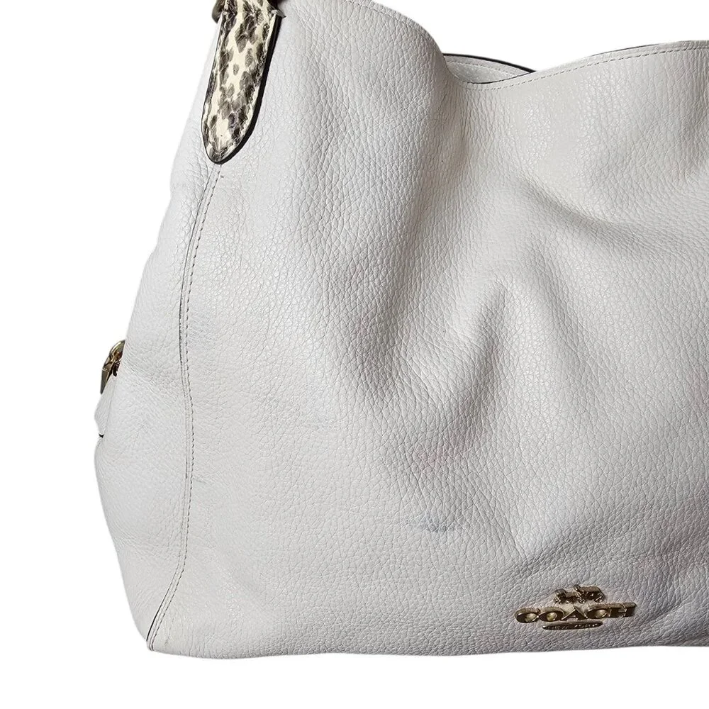 Coach Hallie Pebble Leather Snake Trim White Hobo Shoulder Bag F80266 COA - Picture 16 of 16